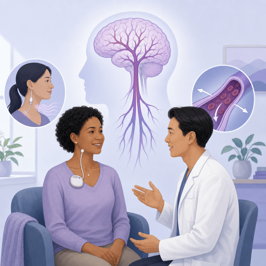 Vagus Nerve Stimulation May Lower Brain Vessel Resistance – illustration