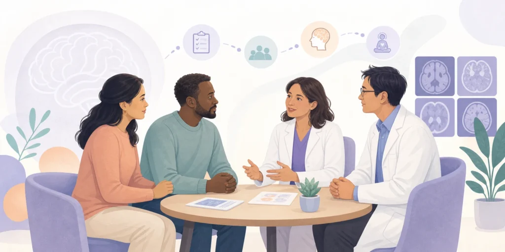 Patient and family discussing epilepsy surgery options with a neurologist and neurosurgeon