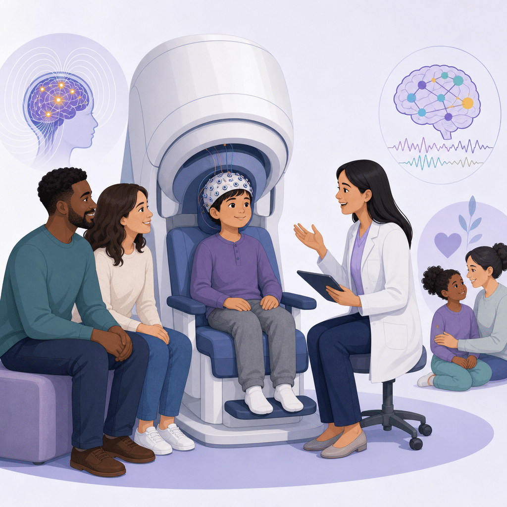 Conceptual illustration of MEG in pediatric epilepsy