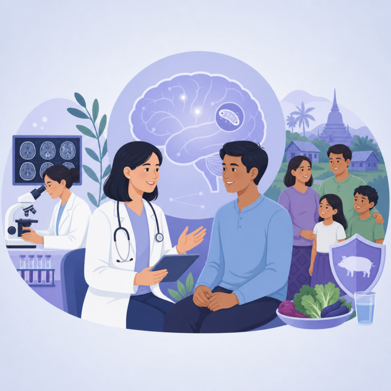 Conceptual illustration of neurocysticercosis and seizures