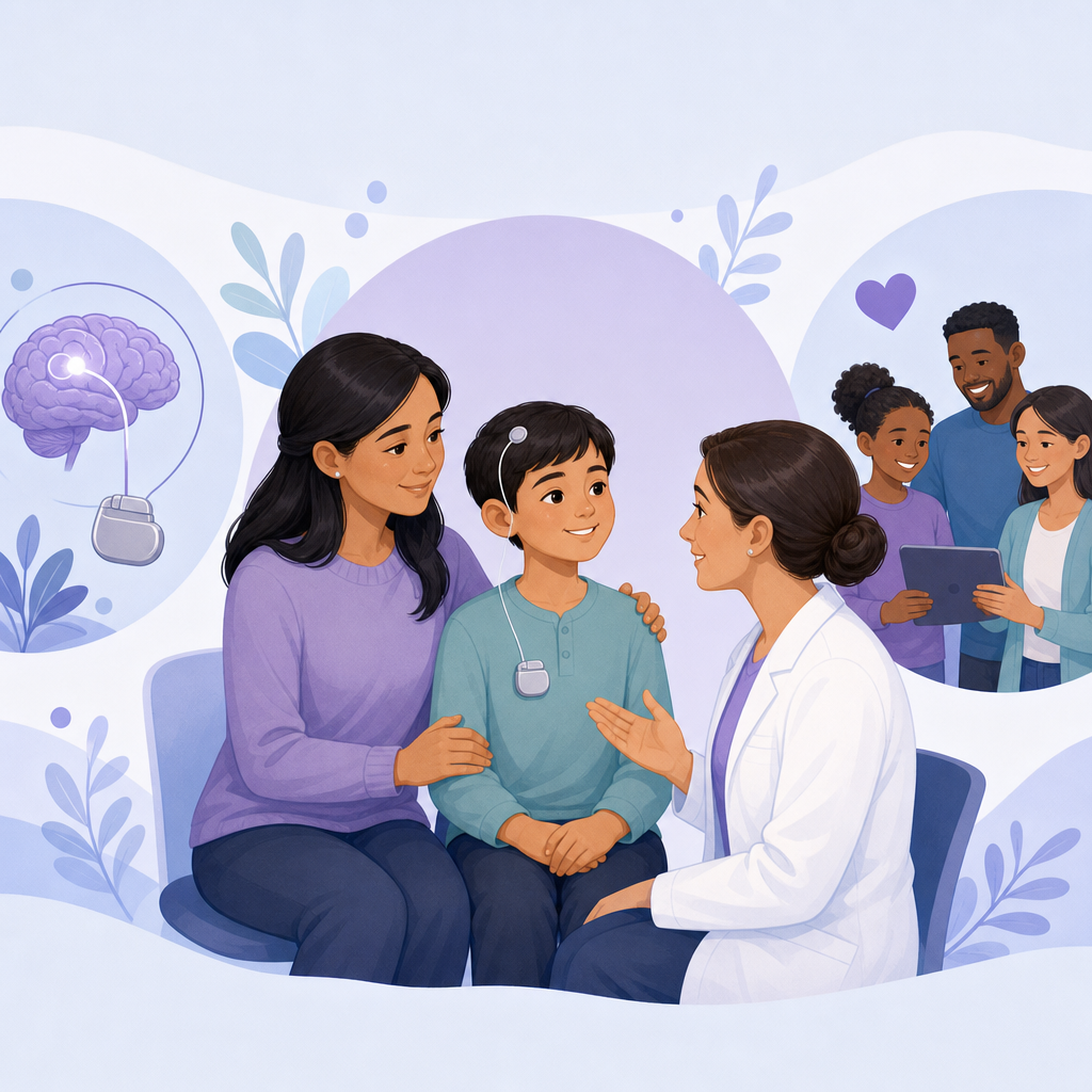 Conceptual illustration of pediatric deep brain stimulation